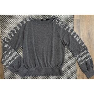 Doe & Rae Womens Long Sleeve Patterned Crochet Inserts Smocked Hem Sweatshirt L